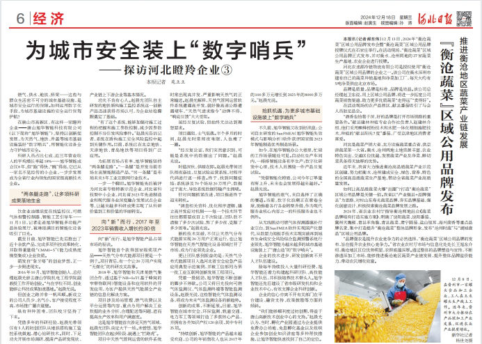 河北日报对K8凯发国际 智能专题报道：瞪羚企业——为城市安全装上 “数字哨兵”